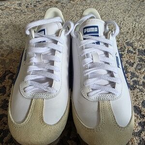 Puma Women's White and Blue Sneakers